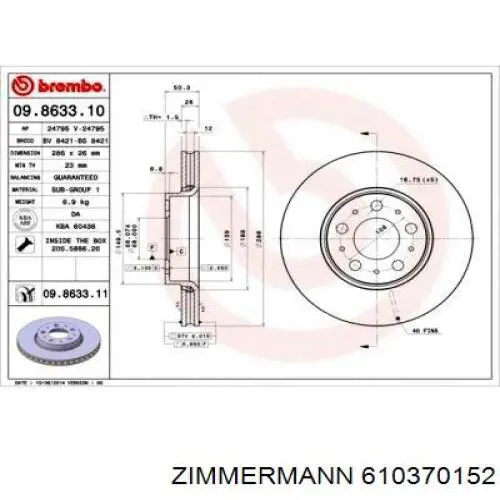 Диск переднього гальма Zimmermann 610370152 ціна, від 48.68 USD