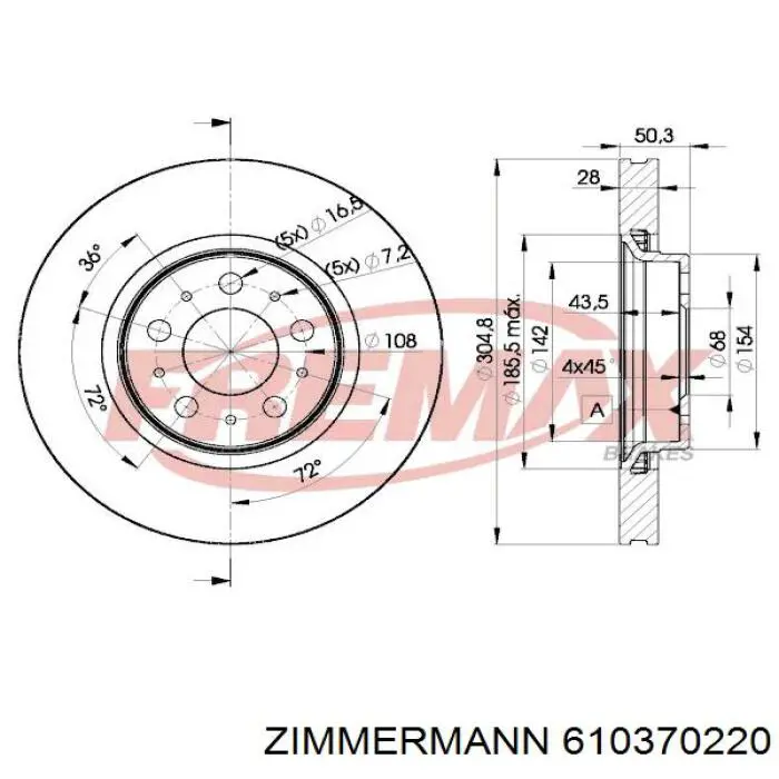 Диск переднього гальма Zimmermann 610370220 ціна, від 53.73 USD
