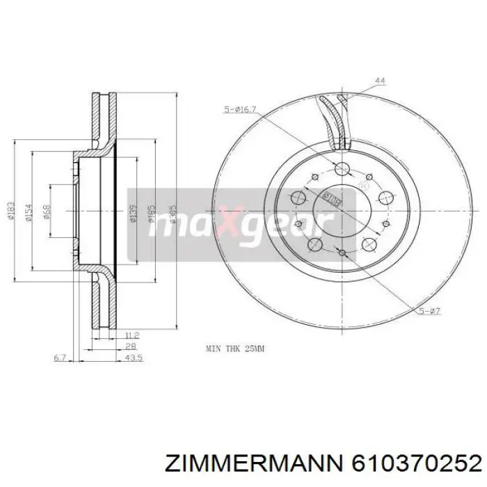 Диск переднього гальма Zimmermann 610370252 ціна, від 53.73 USD