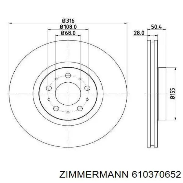 Диск гальмівний передній Zimmermann 610370652