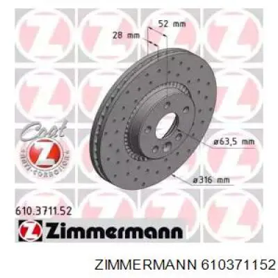 Диск гальмівний передній 610371152 Zimmermann