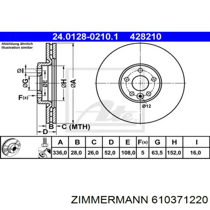 Диск переднього гальма Zimmermann 610371220 ціна, від 85.54 USD