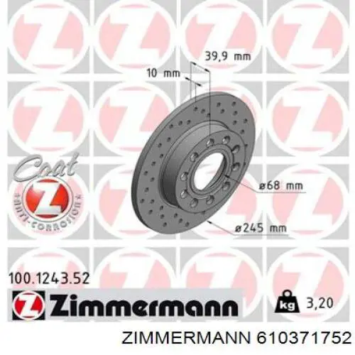 Диск переднього гальма Zimmermann 610371752 ціна, від 92.66 USD