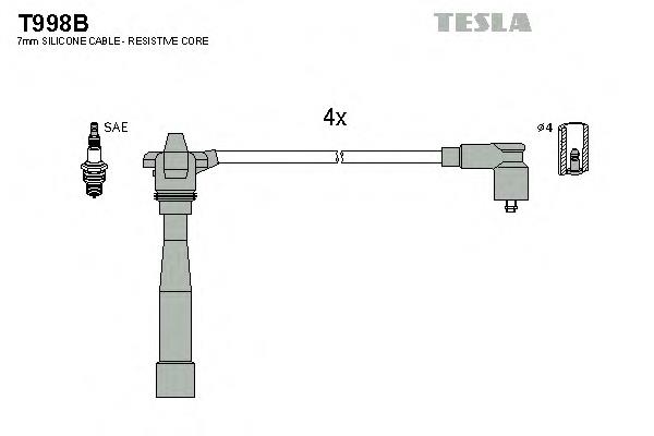 T998B Tesla дріт високовольтні, комплект