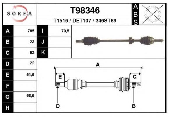 Піввісь (привід) передня, права T98346 EAI