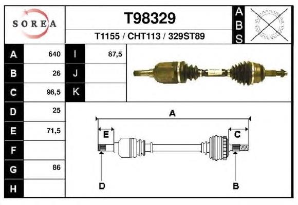 Піввісь (привід) передня, ліва T98329 EAI