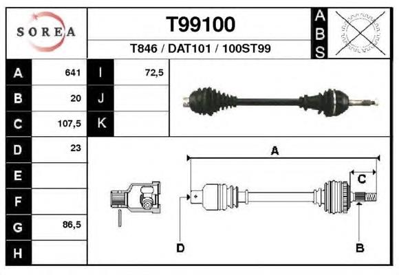 Піввісь (привід) передня, ліва T99100 EAI