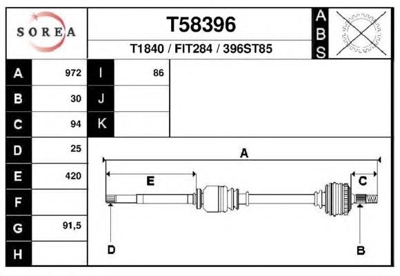 Піввісь (привід) передня, права T58396 EAI