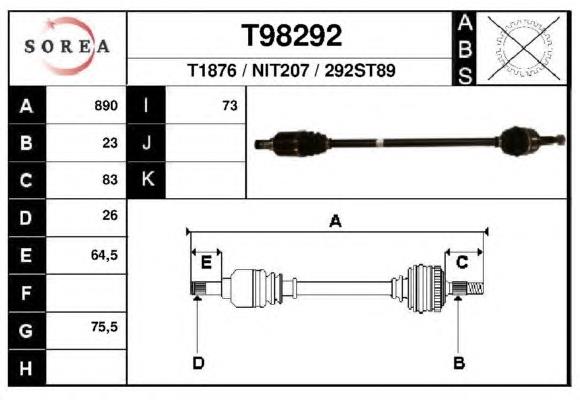 Піввісь (привід) передня, права T98292 EAI