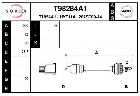 Піввісь (привід) передня, права T98284A1 EAI