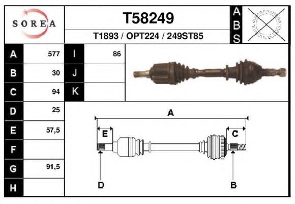 Піввісь (привід) передня, ліва T58249 EAI