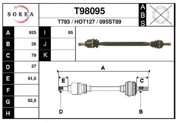 Піввісь (привід) передня, ліва T98095 EAI