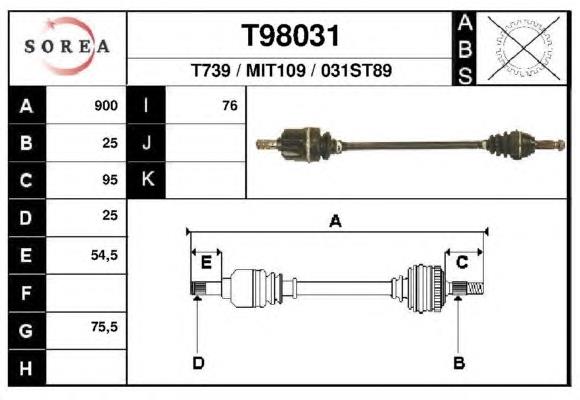 Піввісь (привід) передня, ліва T98031 EAI