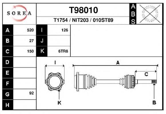 Піввісь (привід) передня 391007F00A Nissan/Infiniti