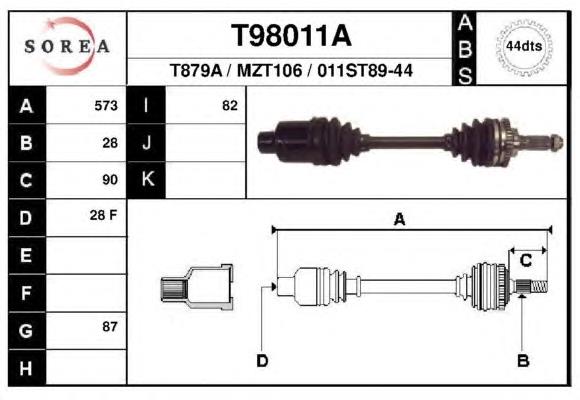 Піввісь (привід) передня, права T98011A EAI