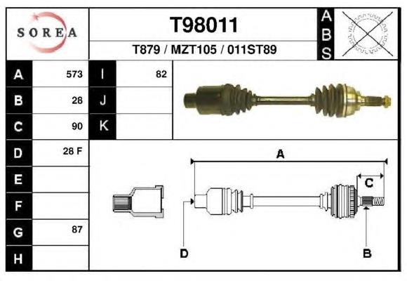 Піввісь передня, права EAI T98011 ціна, від 12.67 USD
