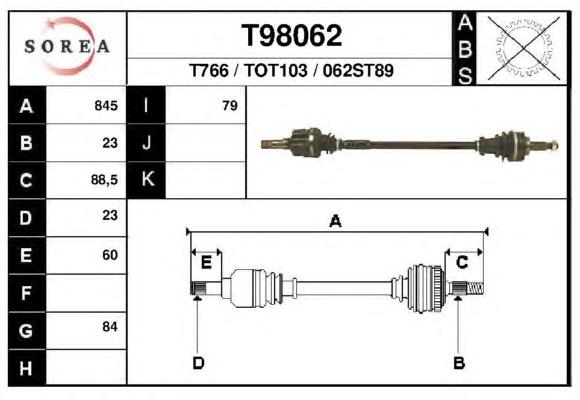 Піввісь (привід) передня, права T98062 EAI