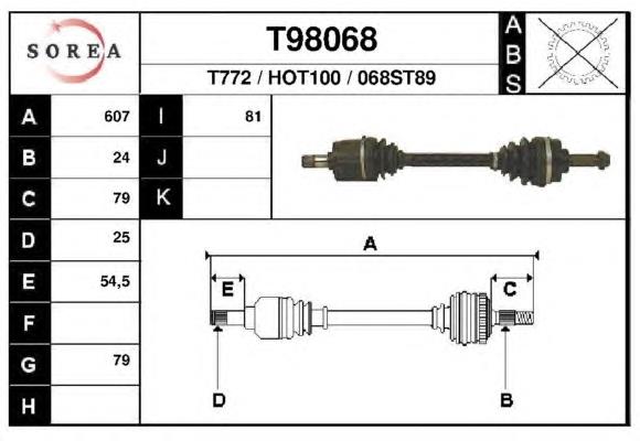 ШРУС зовнішній передній, правий T98068 EAI