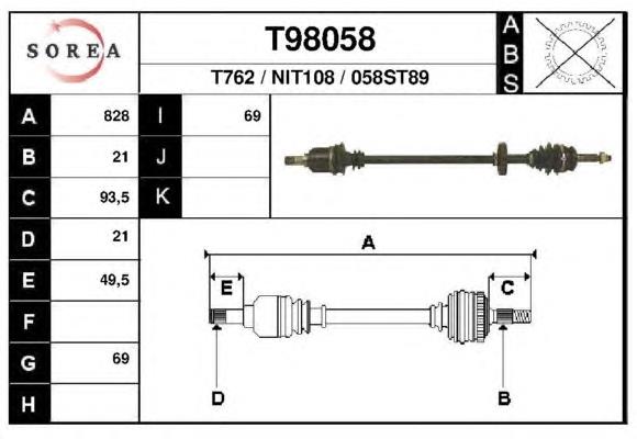 Піввісь (привід) передня, права T98058 EAI