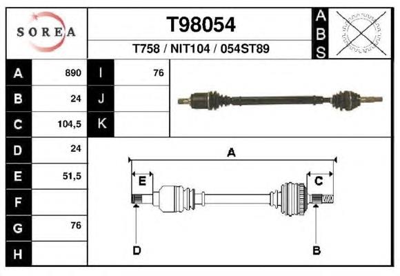 ШРУС зовнішній передній T98054 EAI