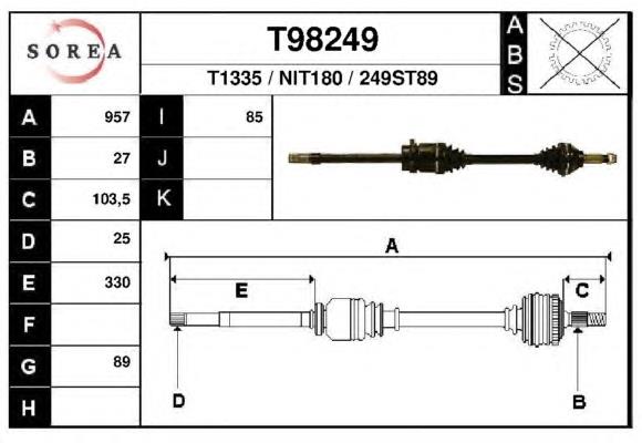 Піввісь (привід) передня, права T98249 EAI