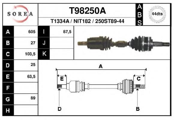 Піввісь (привід) передня, ліва T98250A EAI