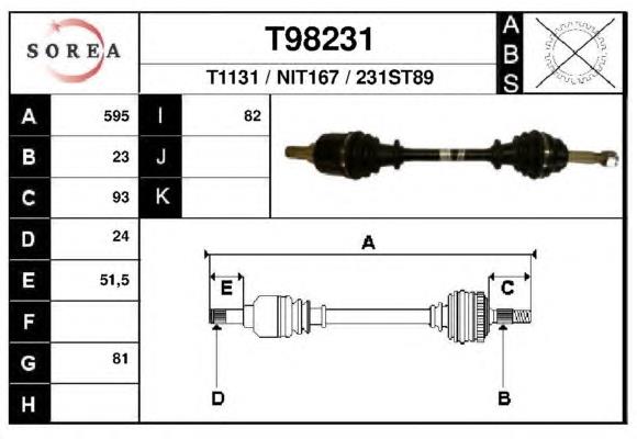 Піввісь (привід) передня, ліва T98231 EAI