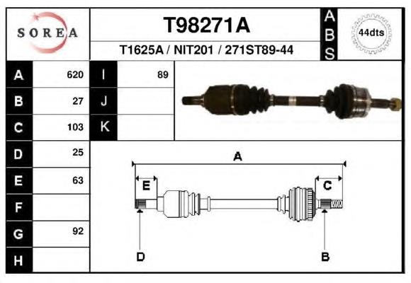 Піввісь (привід) передня, ліва T98271A EAI