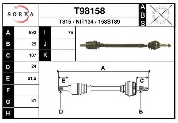 Піввісь (привід) передня, ліва T98158 EAI