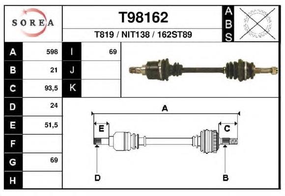 Піввісь (привід) передня, права T98162 EAI