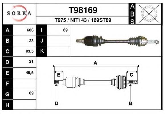 Піввісь (привід) передня, ліва T98169 EAI