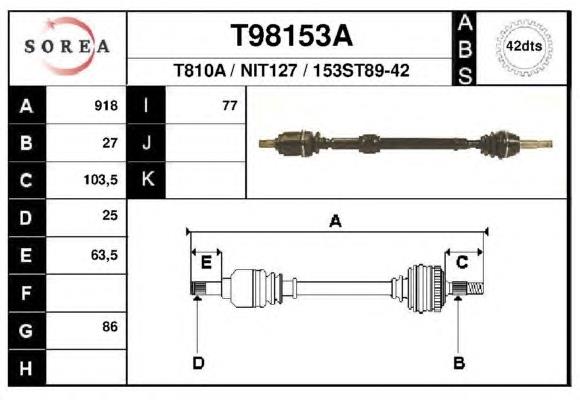 Піввісь (привід) передня, права T98153A EAI