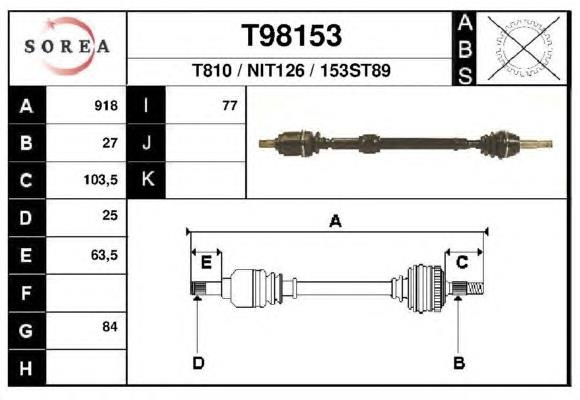 Піввісь передня, права EAI T98153 ціна, від 62.36 USD