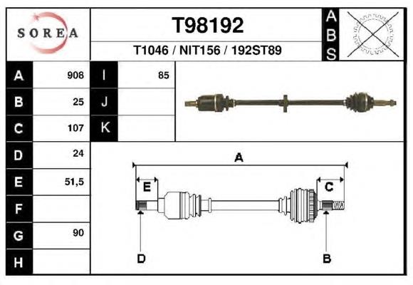 Піввісь (привід) передня, права T98192 EAI