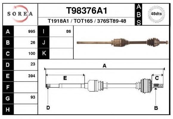 Піввісь (привід) передня, права T98376A1 EAI