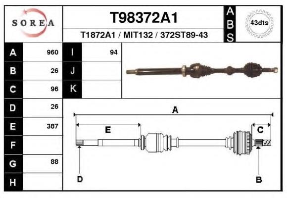 ШРУС зовнішній передній T98372A1 EAI