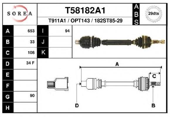 Піввісь (привід) передня, права T58182A1 EAI