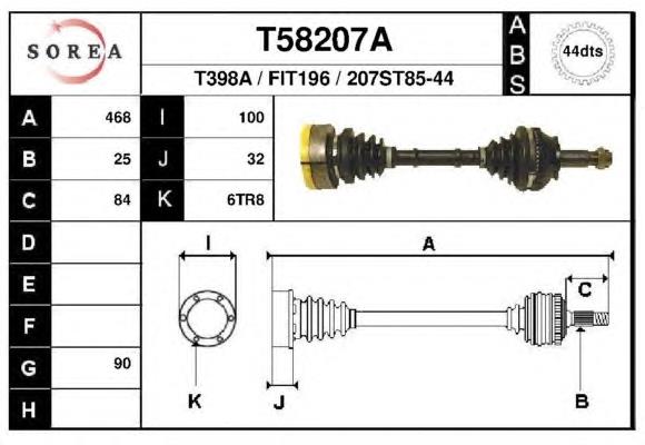 Піввісь (привід) передня, ліва T58207A EAI