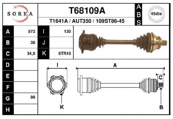  Піввісь (привід) передня, ліва Audi 80 