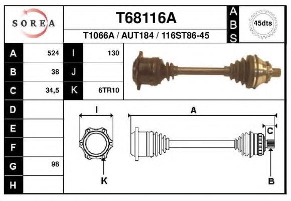 Піввісь (привід) передня, права T68116A EAI