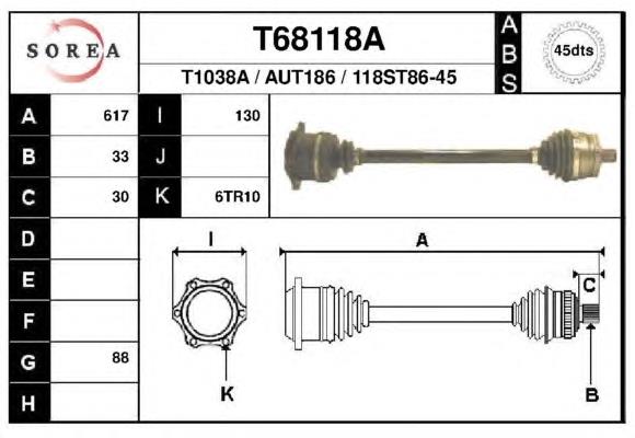 Піввісь (привід) передня, права T68118A EAI