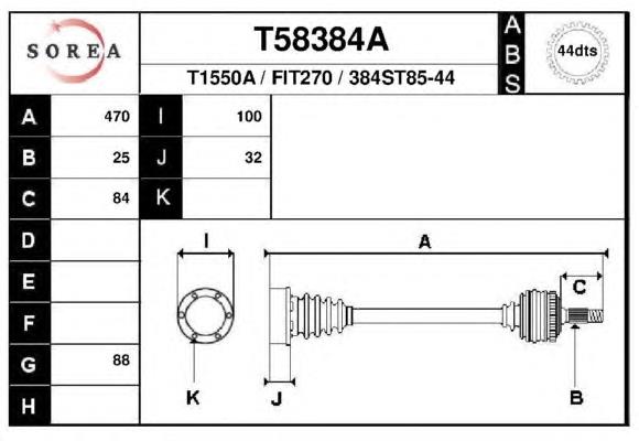 Піввісь (привід) передня T58384A EAI