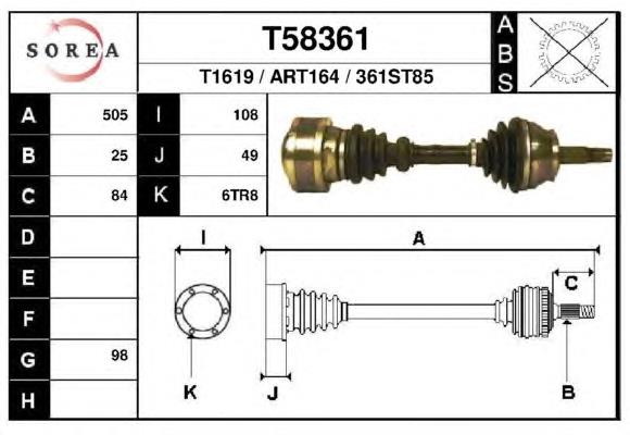 Піввісь (привід) передня, ліва T58361 EAI