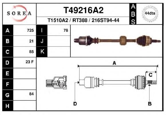 Піввісь передня, права EAI T49216A2 ціна, від 109.25 USD