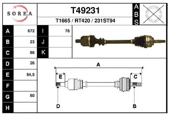 Піввісь (привід) передня, ліва T49231 EAI