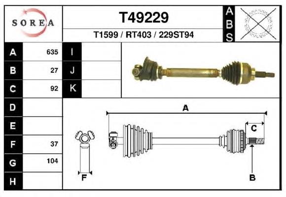 Піввісь (привід) передня, ліва T49229 EAI