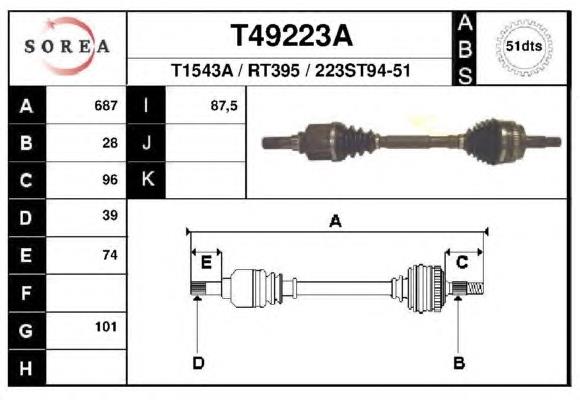 Піввісь (привід) передня, ліва T49223A EAI