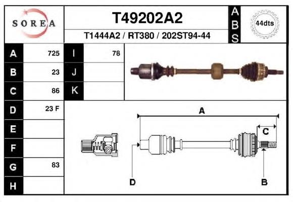 Піввісь (привід) передня, права T49202A2 EAI