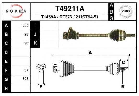 Піввісь (привід) передня, ліва T49211A EAI