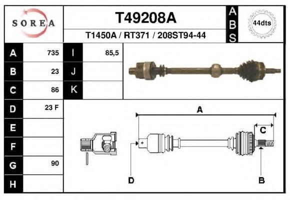 Піввісь (привід) передня, права T49208A EAI